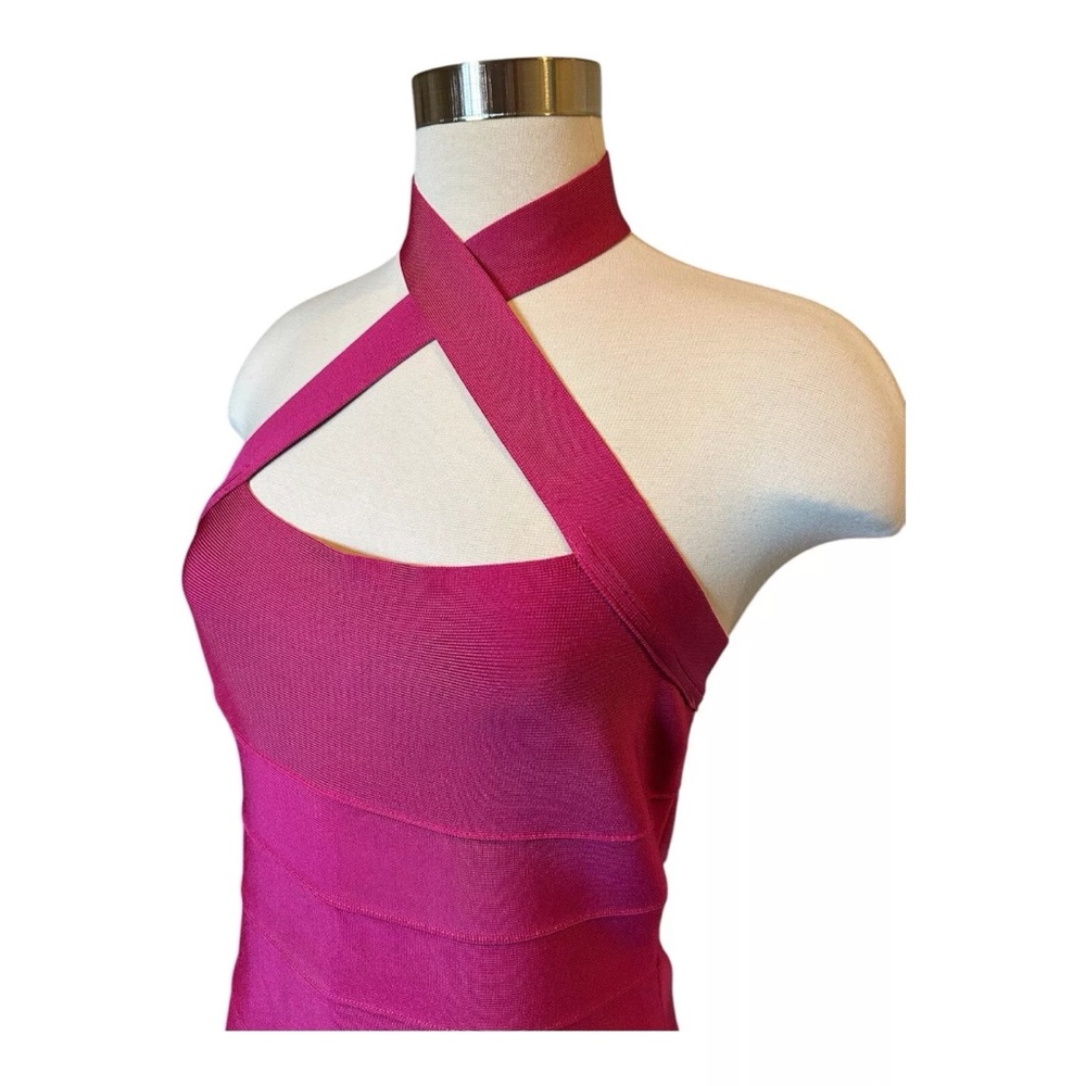 Fuchsia Herve Leger Bodycon Crisscross Halter Bandage Dress Size Medium